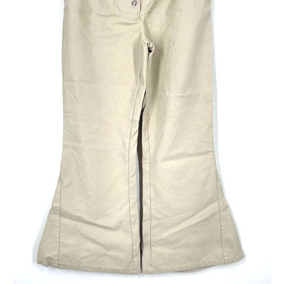 Sara Battaglia High Waist Faux Leather Pants Cream Wide Leg IT Size 42 - Picture 9 of 16